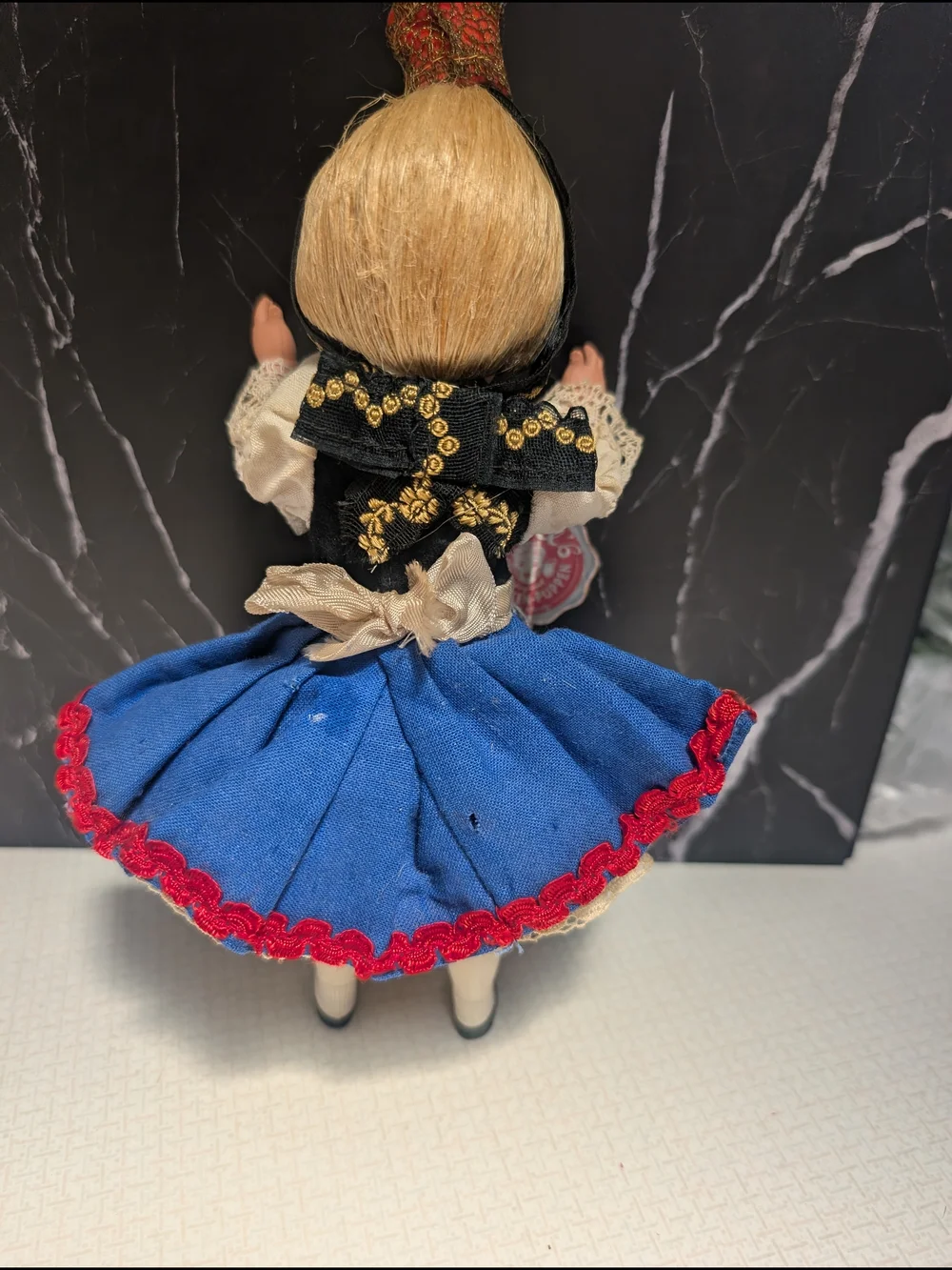 Vintage Austrian Trachen-Puppen Costume Doll with Blue, White & Red Outfit
